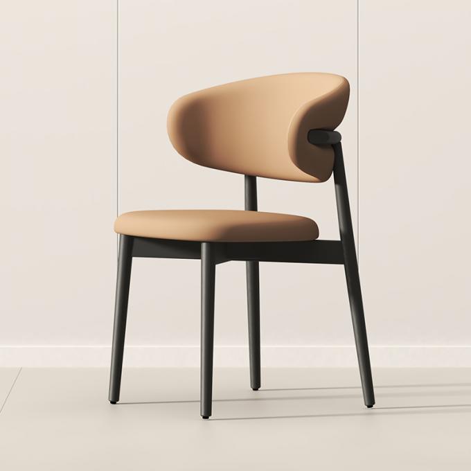 Light Luxury Hotel Restaurant Furniture Stainless Steel Armrest Leather Dining Chair 4