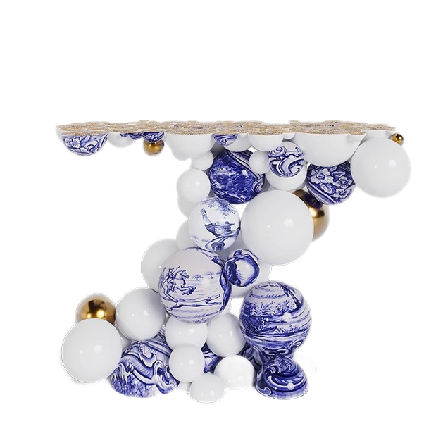 Star Hotel Art Bubble Style Entryway Table With Sturdy Metal Base 2