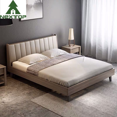 Good price Wooden Frame Leather Headboard Bed With Nightstands Home Hotel Room Furniture online