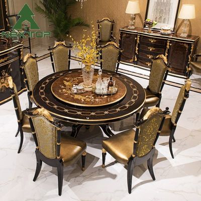 Good price Deluxe Dining Room Set Classical Antique Wooden Round Dining Table With Turntable online