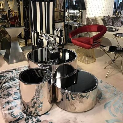 Buy Modern Stainless Steel Electroplated Coffee Table Set Round Metal End Table online manufacture