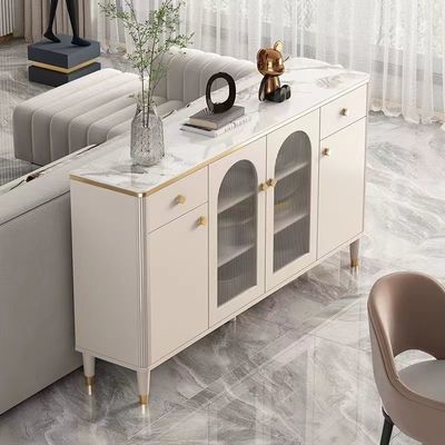 Buy White Luxury Sideboard Cabinets Marble Facet Metal Glass Door Custom online manufacture