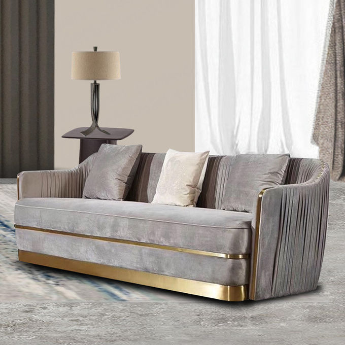 Nordic Light Luxury Hotel Lobby Furniture Velvet Stainless Steel Postmodern Showroom Sofa 4