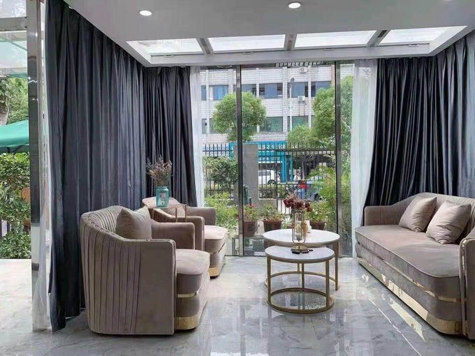 Nordic Light Luxury Hotel Lobby Furniture Velvet Stainless Steel Postmodern Showroom Sofa 2