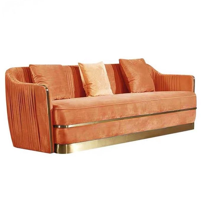 Nordic Light Luxury Hotel Lobby Furniture Velvet Stainless Steel Postmodern Showroom Sofa 0