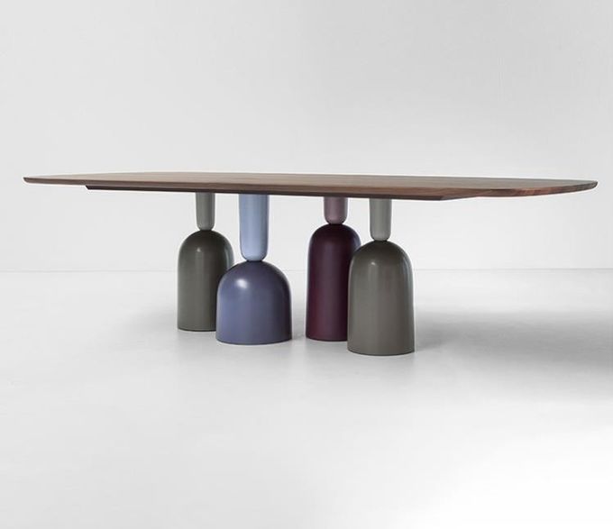 Customized Walnut Color Metal Base Dining Table Rectangular Shape 5