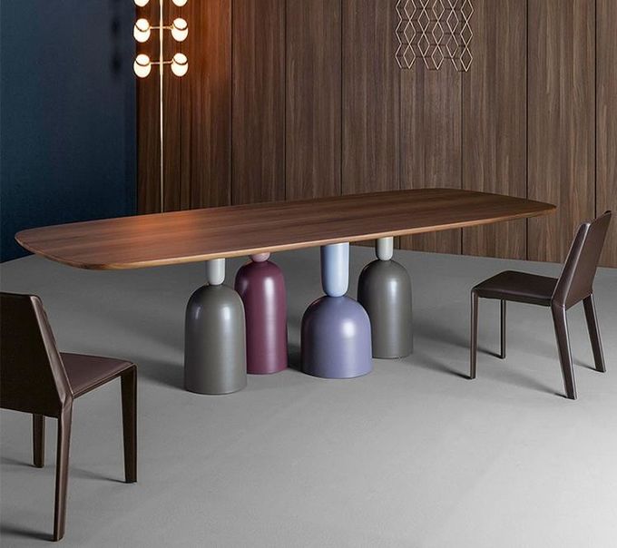 Customized Walnut Color Metal Base Dining Table Rectangular Shape 3