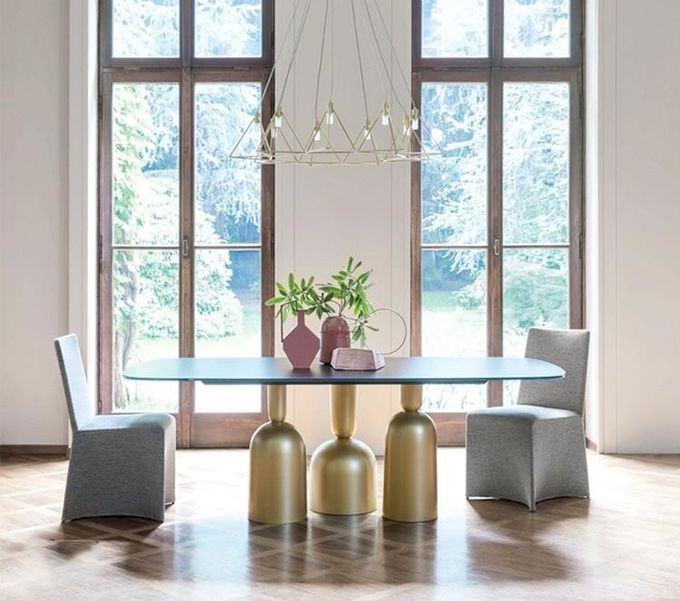 Customized Walnut Color Metal Base Dining Table Rectangular Shape 2