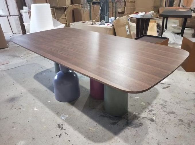Customized Walnut Color Metal Base Dining Table Rectangular Shape 1