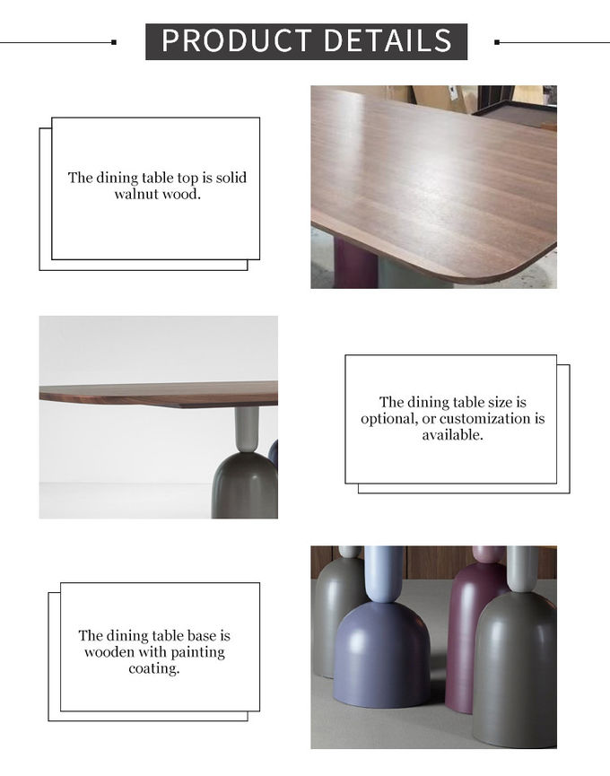 Customized Walnut Color Metal Base Dining Table Rectangular Shape 0