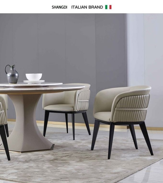 Modern Hotel Restaurant Furniture Genuine Leather Metal Dining Chair 2