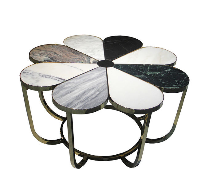 Nordic Flower Shape Hotel Lobby Furniture Metal Leisure Marble Tea Table 4