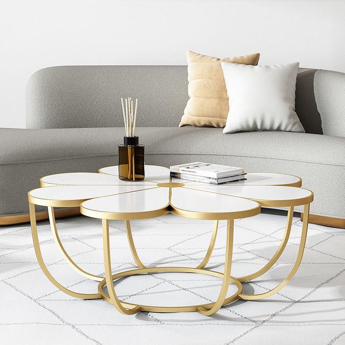 Nordic Flower Shape Hotel Lobby Furniture Metal Leisure Marble Tea Table 2