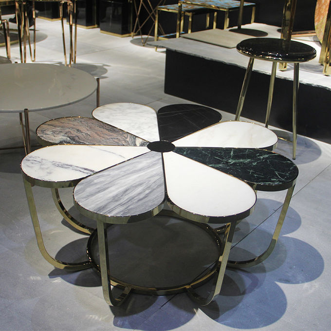 Nordic Flower Shape Hotel Lobby Furniture Metal Leisure Marble Tea Table 0