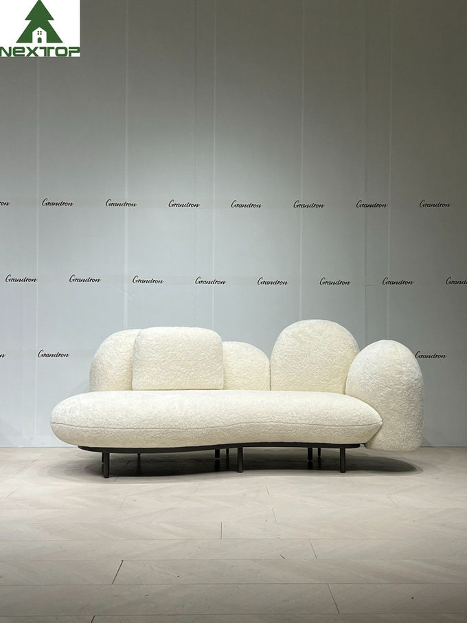 Shaped Fabric Velvet 3 Seats White Plush Sofa For Hotel Room Home Villa 0