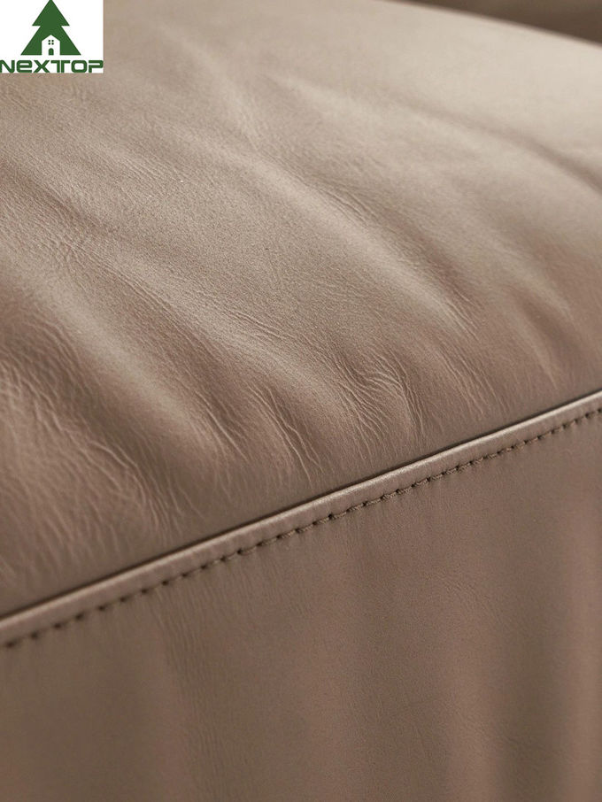 Living Leather Brown Hotel Room Sofa 3 Seaters Soft Reclining Sofa Metal Frame 2