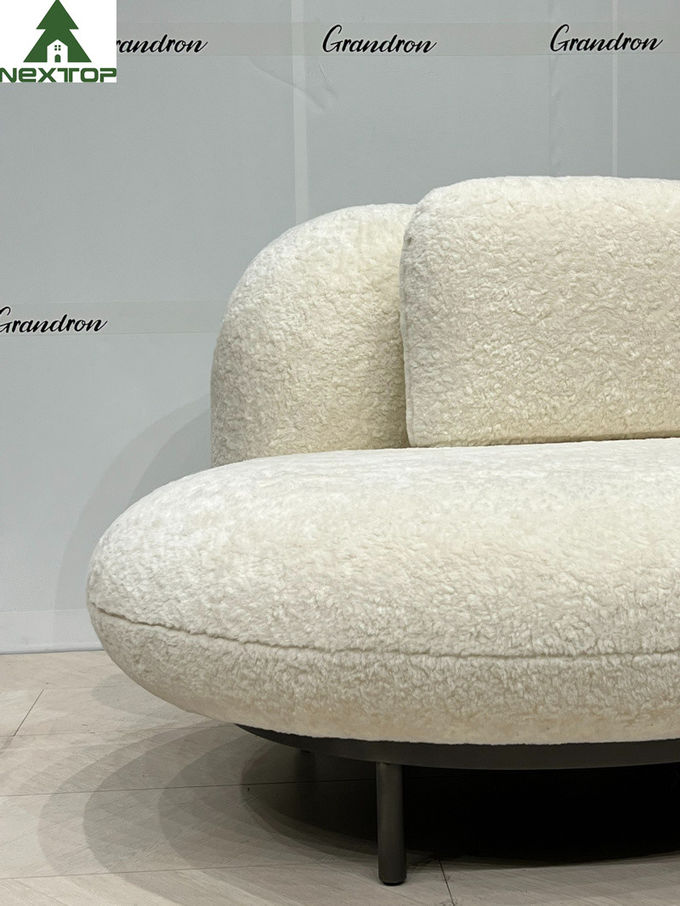 Shaped Fabric Velvet 3 Seats White Plush Sofa For Hotel Room Home Villa 2