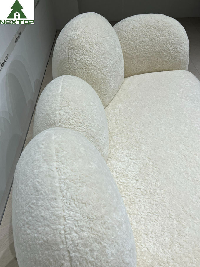 Shaped Fabric Velvet 3 Seats White Plush Sofa For Hotel Room Home Villa 1