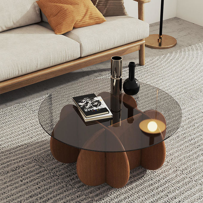 Simple Light Luxury Solid Wood Acrylic Coffee Table Living Room Round Tea Table 3