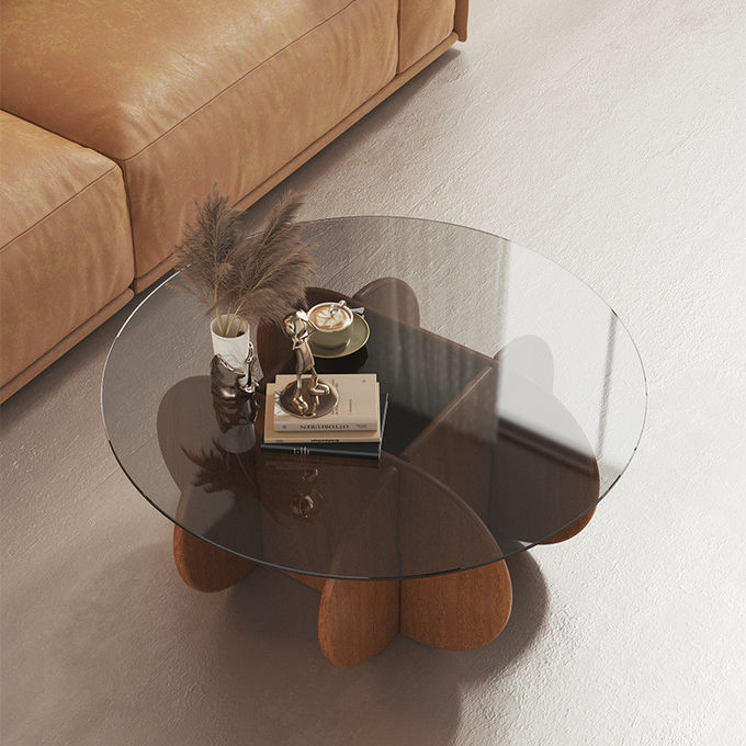 Simple Light Luxury Solid Wood Acrylic Coffee Table Living Room Round Tea Table 0