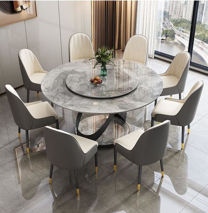 Light Luxury Modern Marble Round Table With Turntable Household Dining Table 3