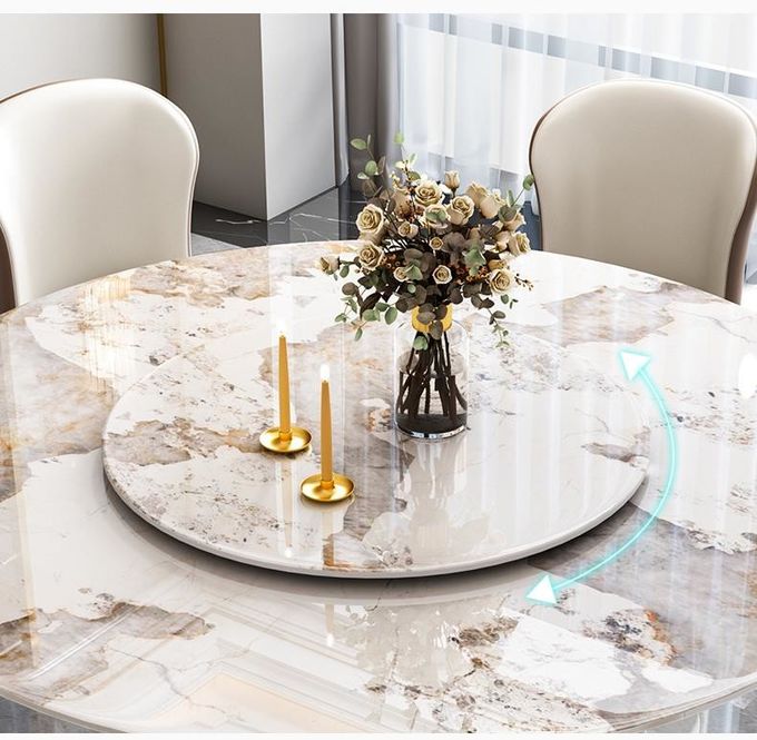 Light Luxury Modern Marble Round Table With Turntable Household Dining Table 2