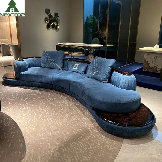 High End Living Room Sofa Set Furniture Hotel Lobby Lounge Blue Velvet Curved Sofas 1