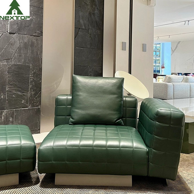 1800*1000mm Hotel Lobby Furniture Home Office Luxury Green Leather Modular Sofa Set 3