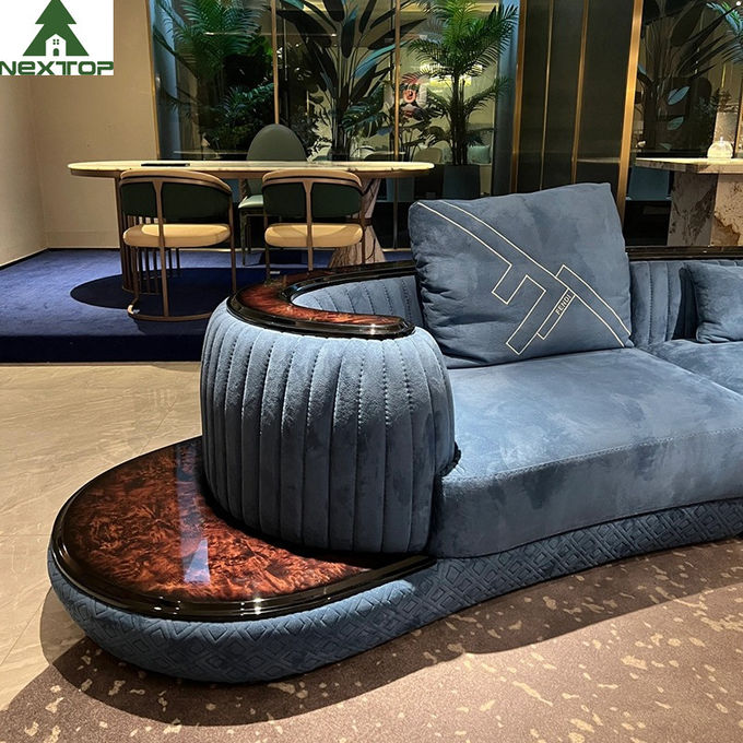High End Living Room Sofa Set Furniture Hotel Lobby Lounge Blue Velvet Curved Sofas 0