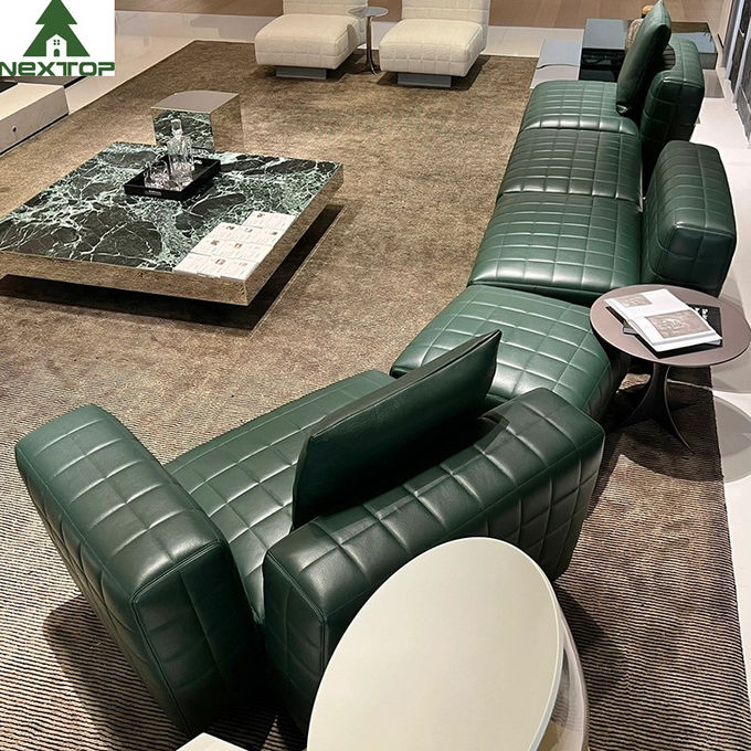 1800*1000mm Hotel Lobby Furniture Home Office Luxury Green Leather Modular Sofa Set 2