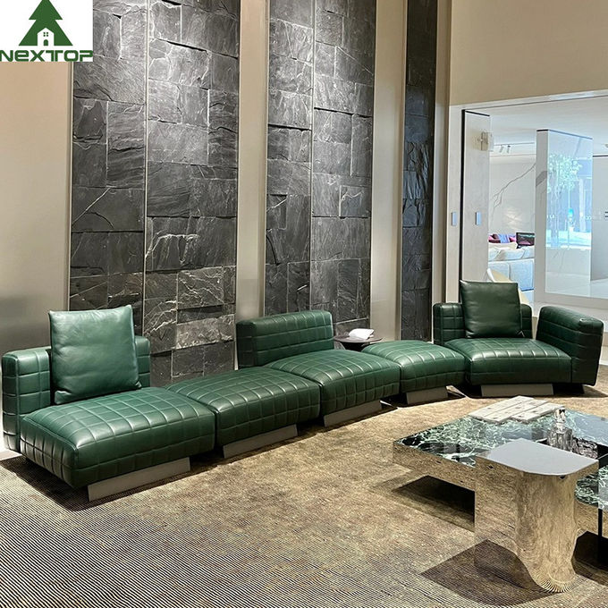 1800*1000mm Hotel Lobby Furniture Home Office Luxury Green Leather Modular Sofa Set 0