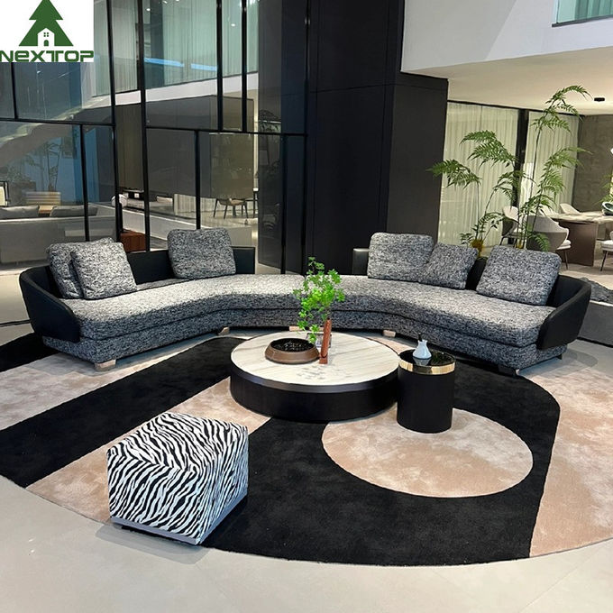 Luxury Hotel Lobby Reception Modular Sofa Set High End Villa Fabric Grey Linen Sofa 1