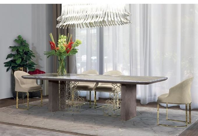 Italian Minimalist Custom Marble Dining Table Rectangular Stainless Steel 4