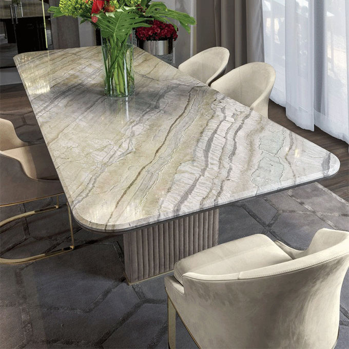 Italian Minimalist Custom Marble Dining Table Rectangular Stainless Steel 2