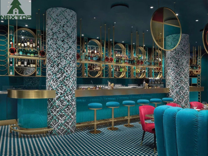 Retro One Stop Solution Bar Restaurant Booth Seating Long Couch Railing Screen Wall Cabinet 3