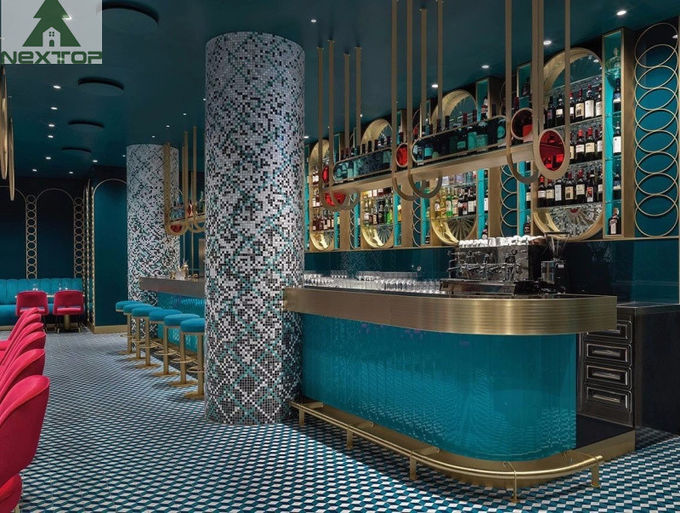 Retro One Stop Solution Bar Restaurant Booth Seating Long Couch Railing Screen Wall Cabinet 2