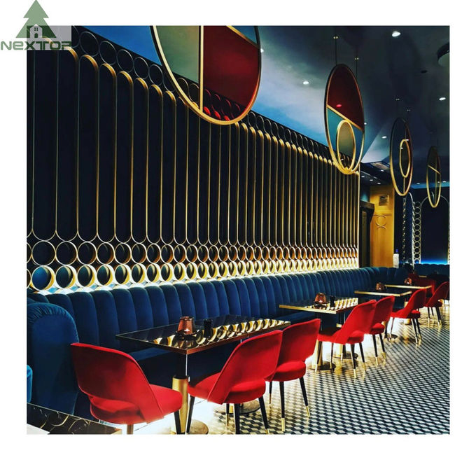 Retro One Stop Solution Bar Restaurant Booth Seating Long Couch Railing Screen Wall Cabinet 1