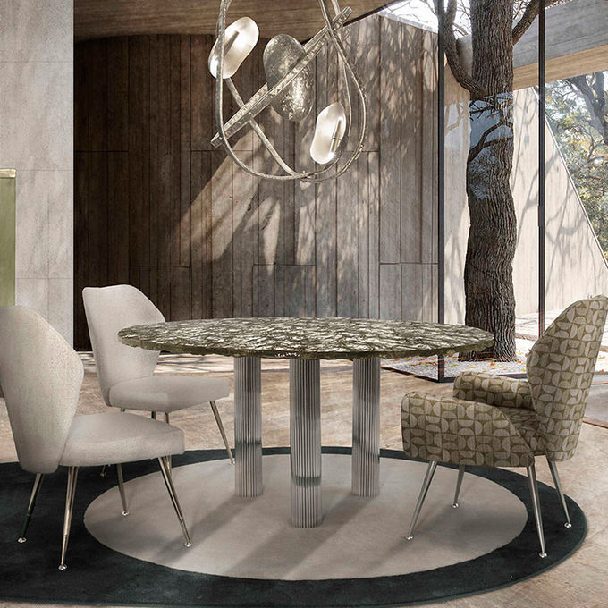 Luxury Hotel Restaurant Furniture Water Wave Pattern Round Dining Table 1