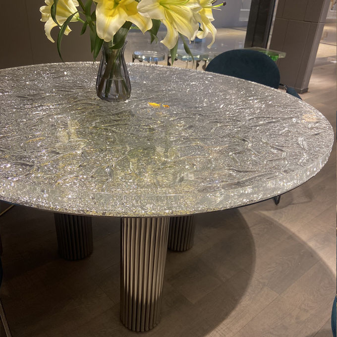 Luxury Hotel Restaurant Furniture Water Wave Pattern Round Dining Table 0
