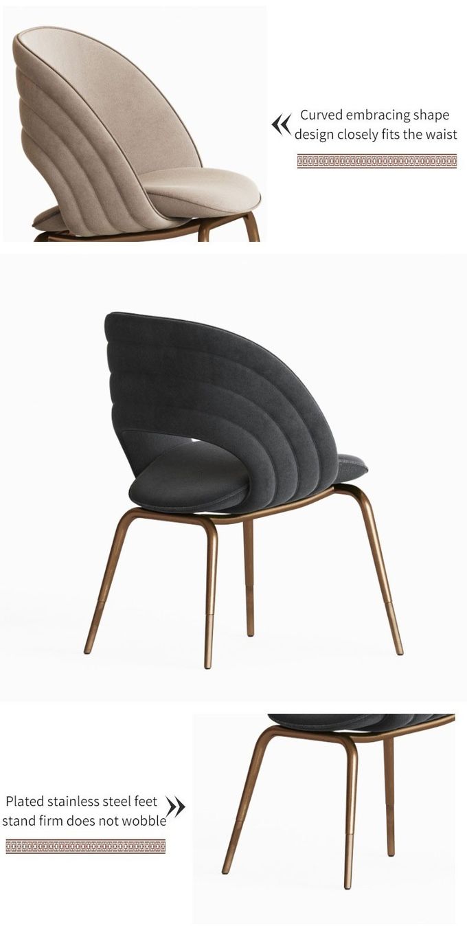 Modern Luxury Deluxe Gold Metal Fabric Single Chair Hotel Banquet Restaurant 5
