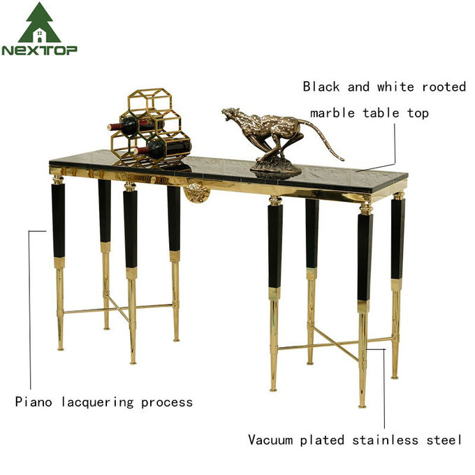 Modern Luxury Hotel Furniture Gold Stainless Steel Marble Decorative Console Entryway Table 4