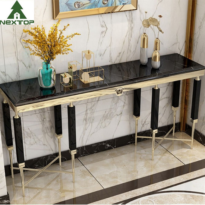 Modern Luxury Hotel Furniture Gold Stainless Steel Marble Decorative Console Entryway Table 1
