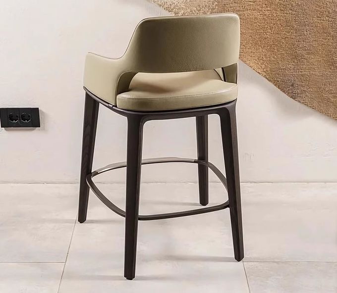 Nordic Style Fashion Creative Leather High Dining Chair Solid Wood Bar Stools 1