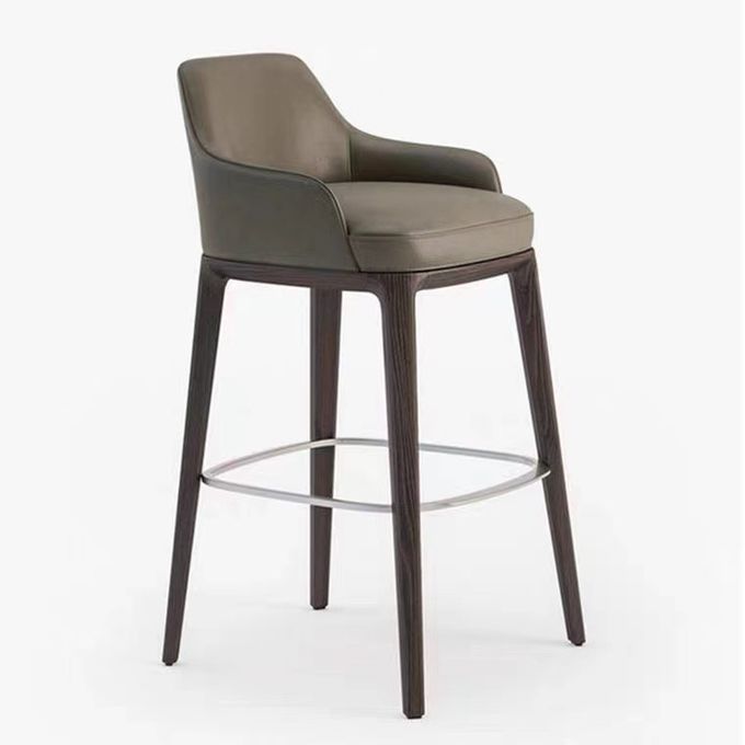 Nordic Style Fashion Creative Leather High Dining Chair Solid Wood Bar Stools 2