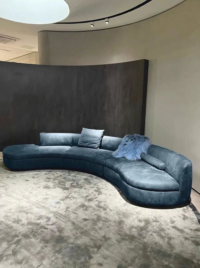 Blue Curved Sectional Sofa Fabric U Shape Lobby Reception Set Furniture 3