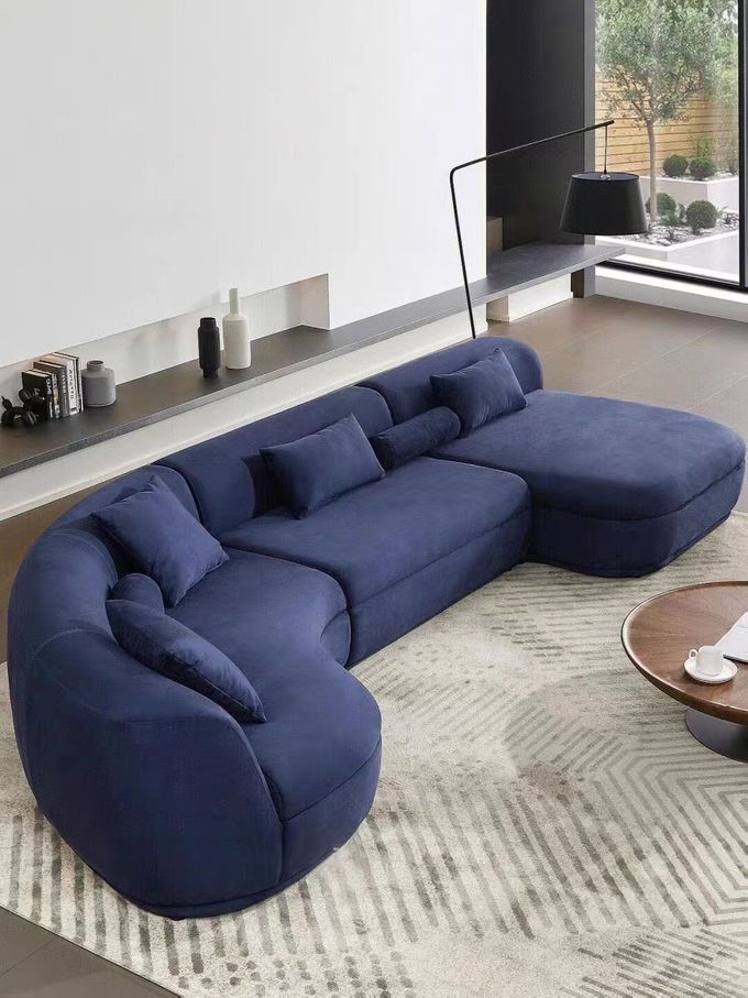 Blue Curved Sectional Sofa Fabric U Shape Lobby Reception Set Furniture 4