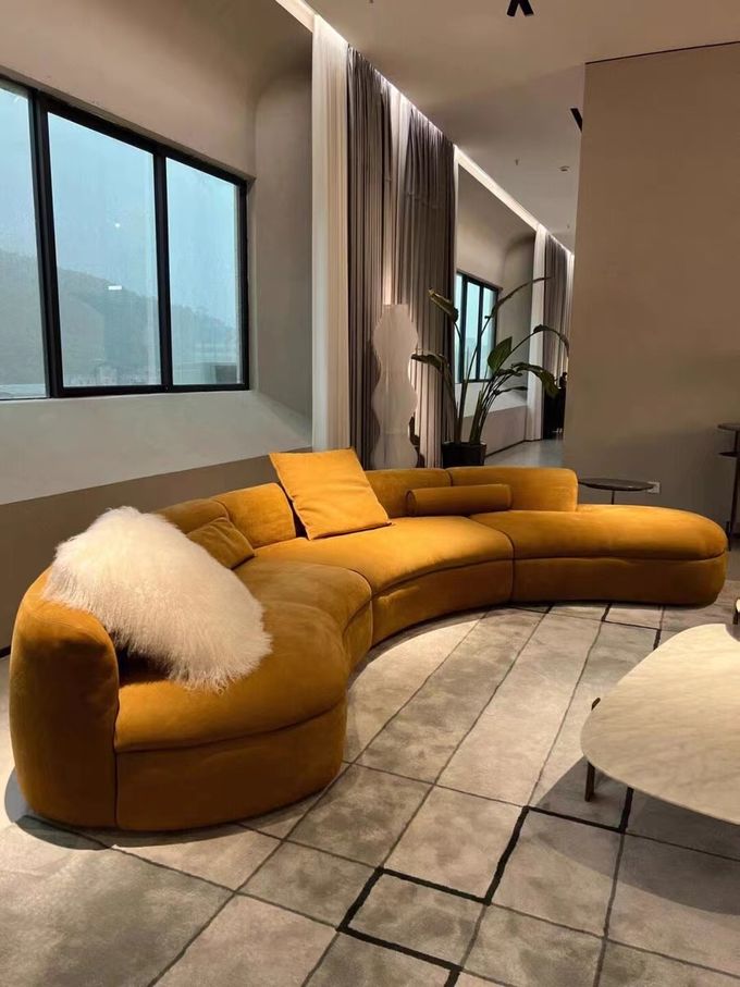 Blue Curved Sectional Sofa Fabric U Shape Lobby Reception Set Furniture 1