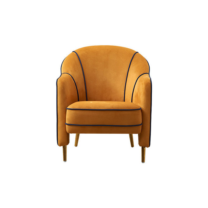 European Hotel Lobby Furniture Retro Single Armchair Metal Frosted Velvet Lazy Sofa Chair 1