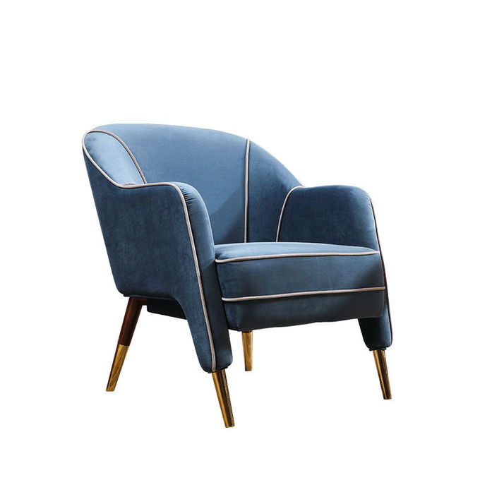 European Hotel Lobby Furniture Retro Single Armchair Metal Frosted Velvet Lazy Sofa Chair 2