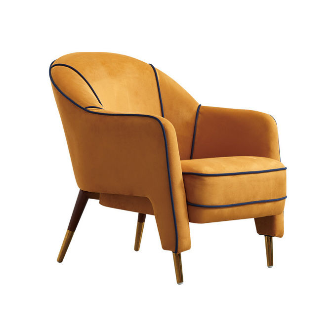 European Hotel Lobby Furniture Retro Single Armchair Metal Frosted Velvet Lazy Sofa Chair 3